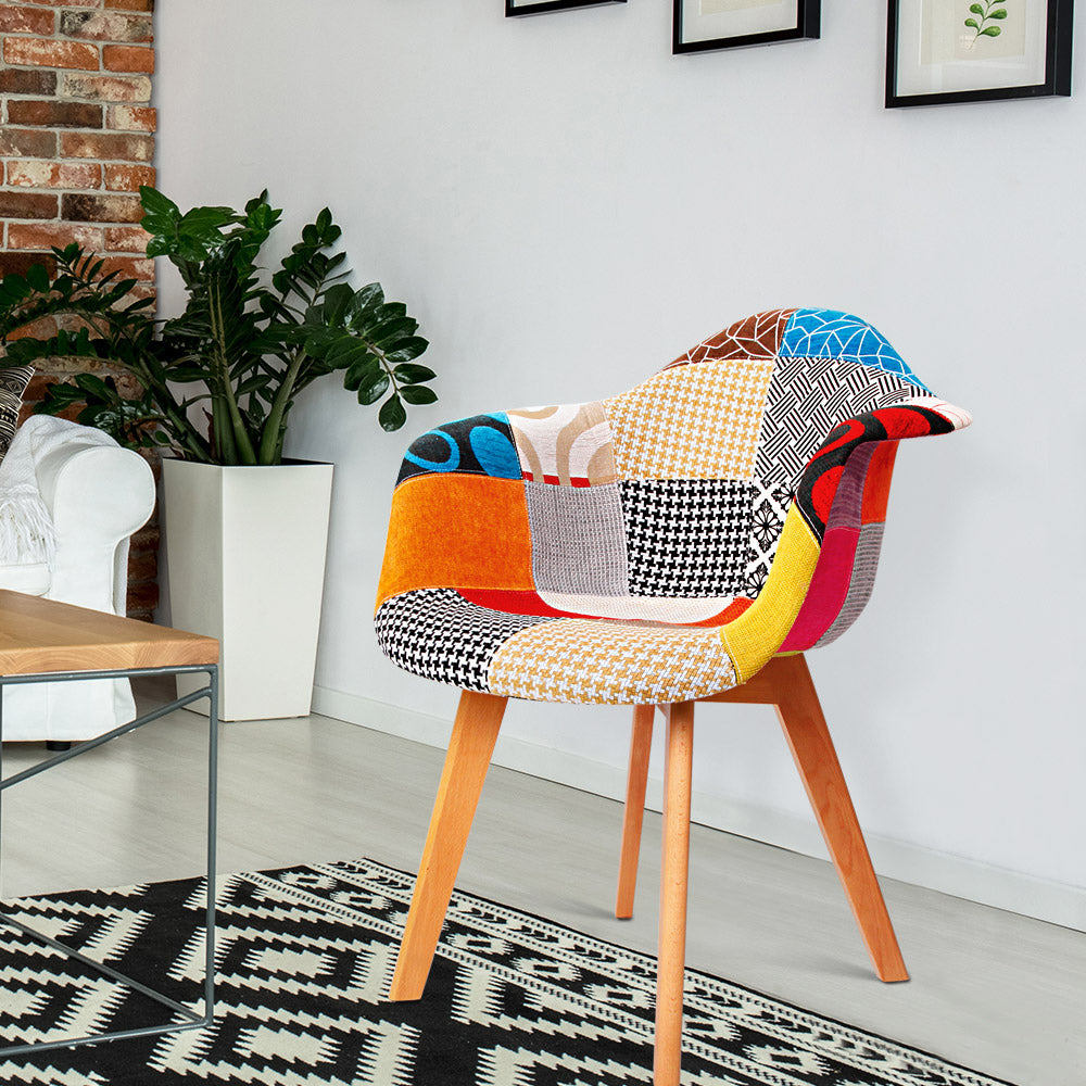 Retro DSW Dining Chairs Set of 2 Fabric Replica Beech Legs