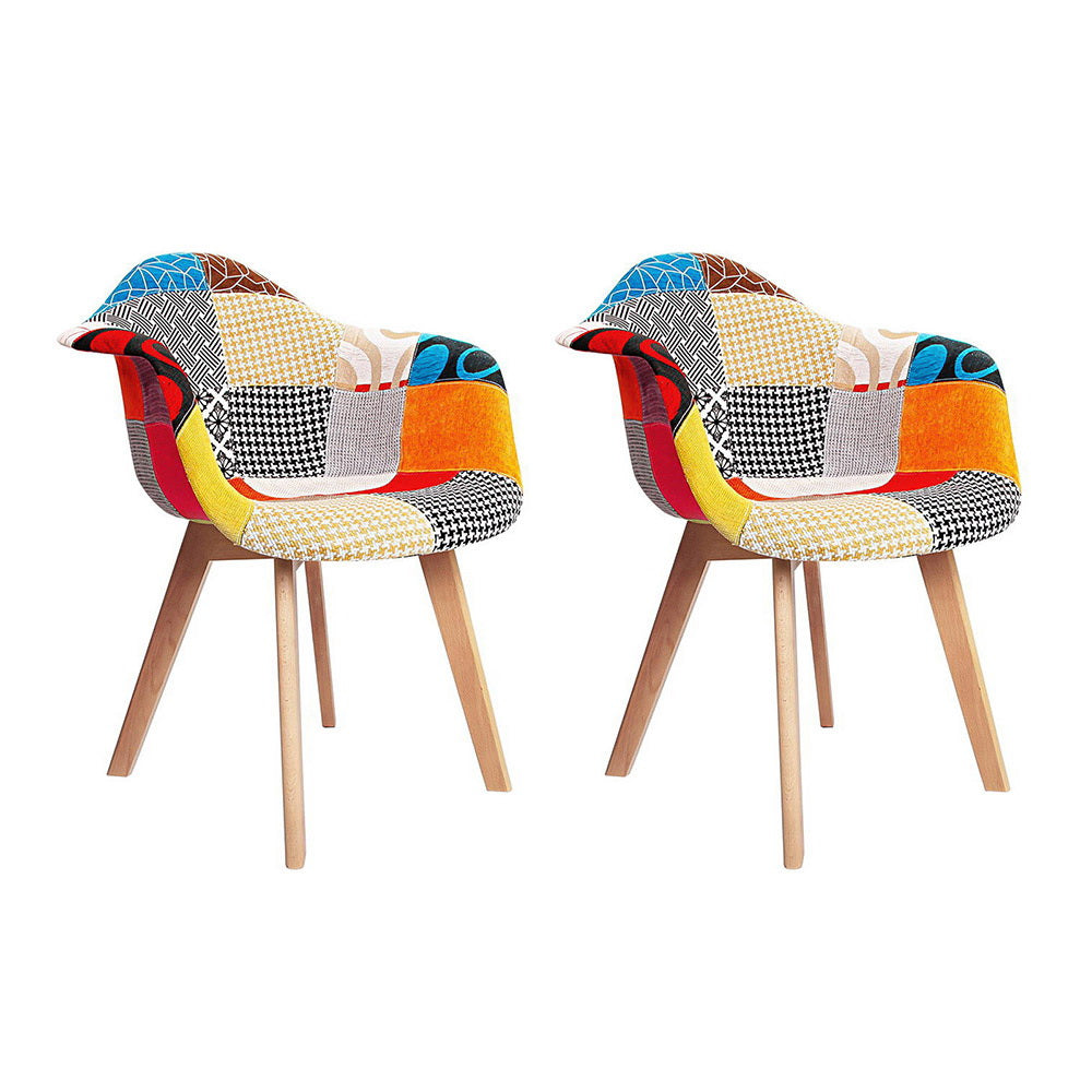 Retro DSW Dining Chairs Set of 2 Fabric Replica Beech Legs