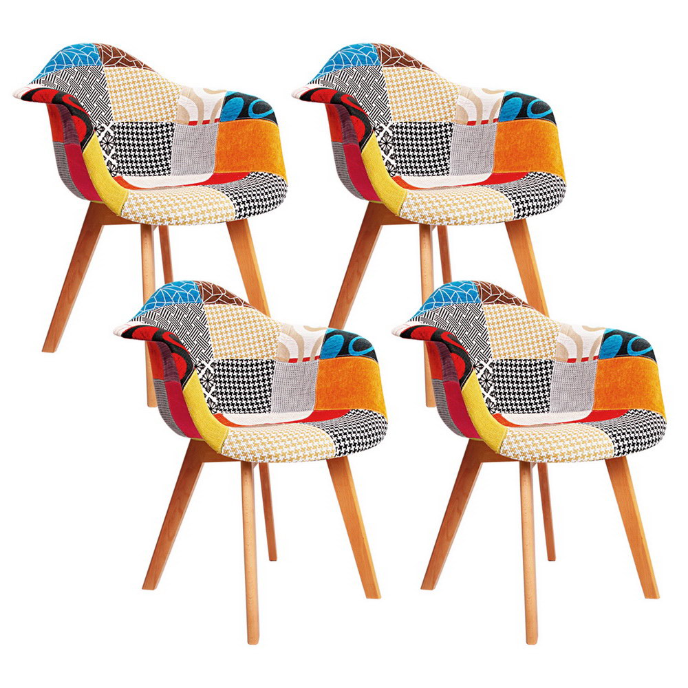 Retro DSW Dining Chairs Set of 4 Fabric Replica Beech Wood