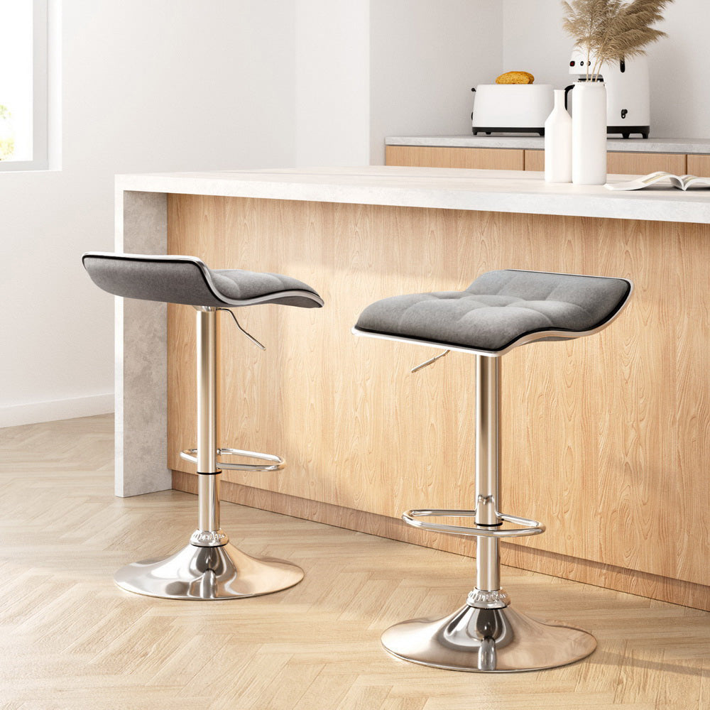 Artiss 2x Bar Stools Faux Linen Padded Gas Lift Chrome