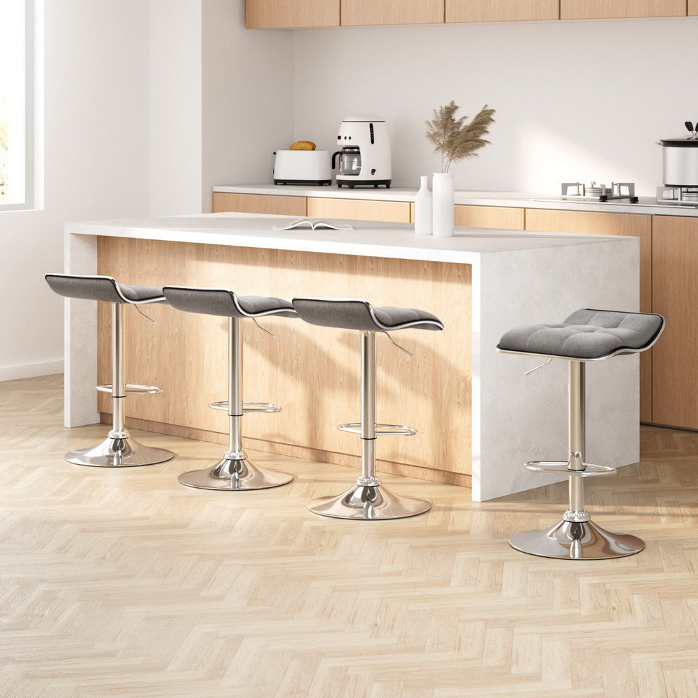 Artiss 4x Bar Stools Linen Padded Gas Lift Grey