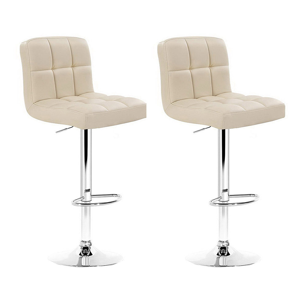 Noel Bar Stools Leather Gas Lift Beige Set of 2