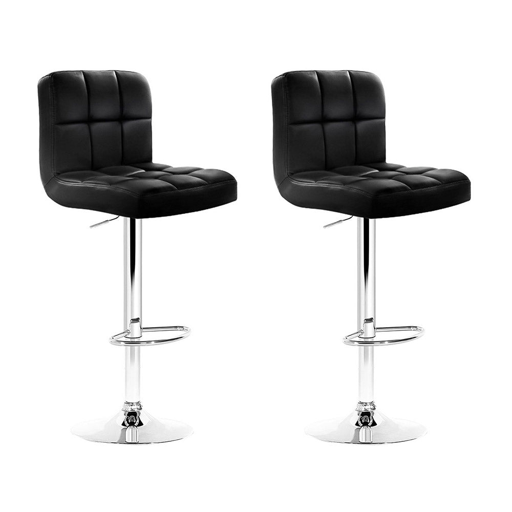 Noel Bar Stools Leather Gas Lift Black Set of 2
