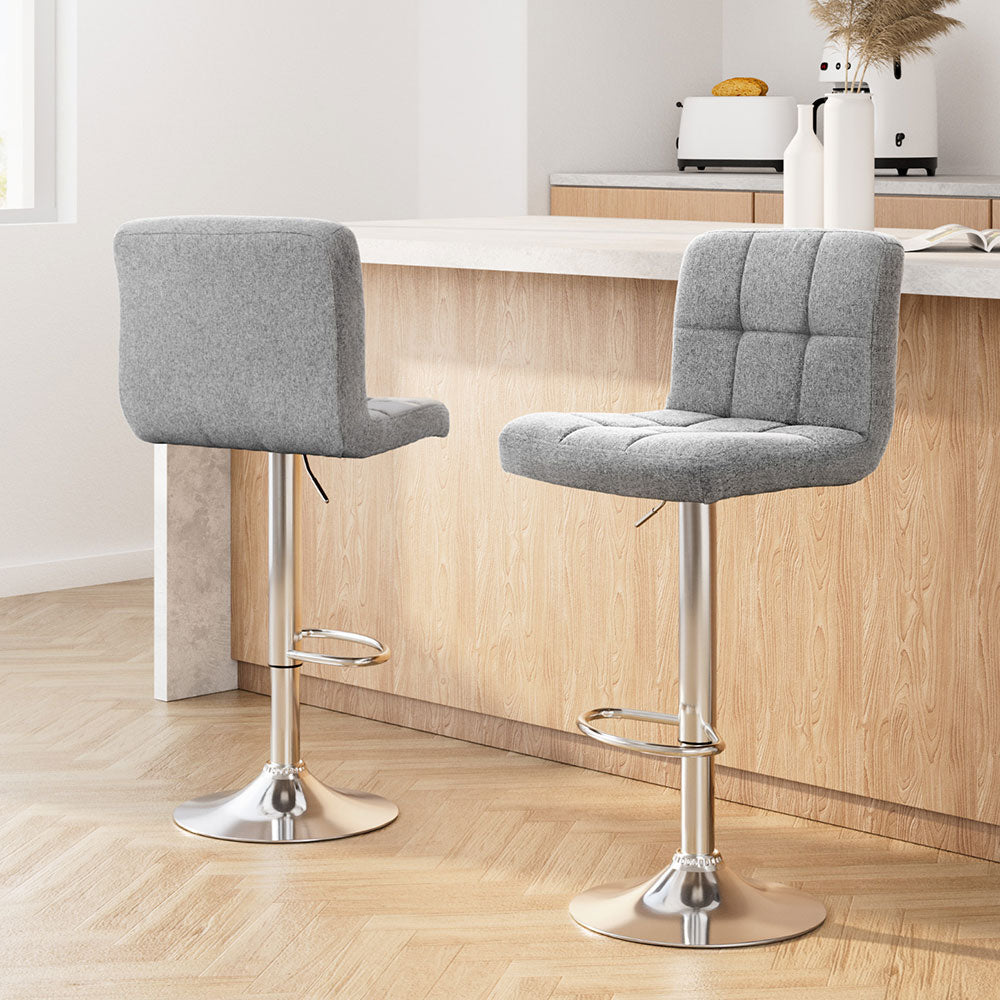 Artiss Bar Stools Pair Gas Lift Fabric Grey