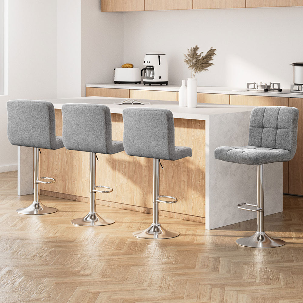 Artiss 4x Swivel Bar Stools Fabric Gas Lift Grey