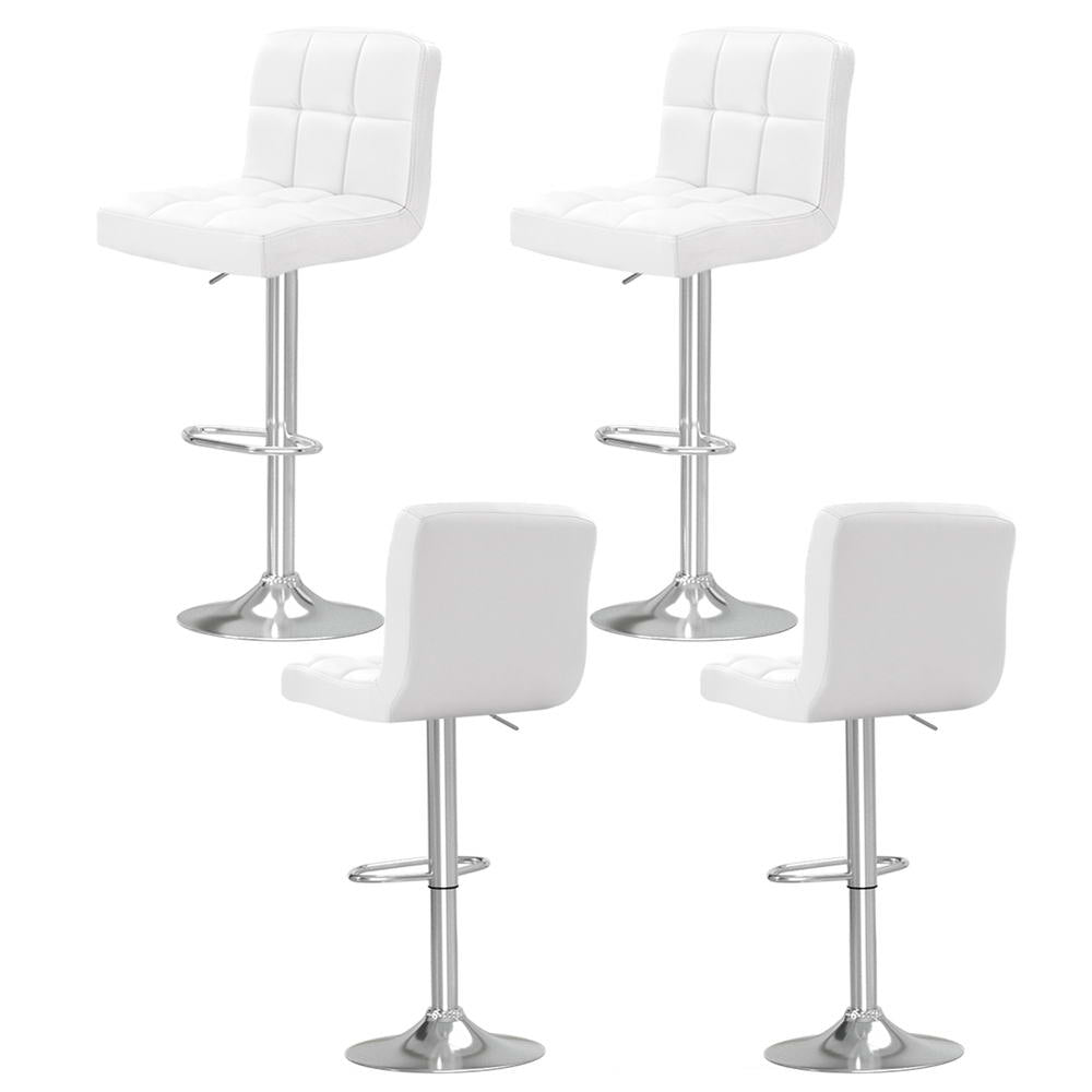 Noel Bar Stools Set of 4 Leather Gas Lift White
