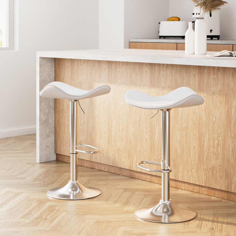 Artiss Bar Stools Leather Gas Lift White (Set of 2)