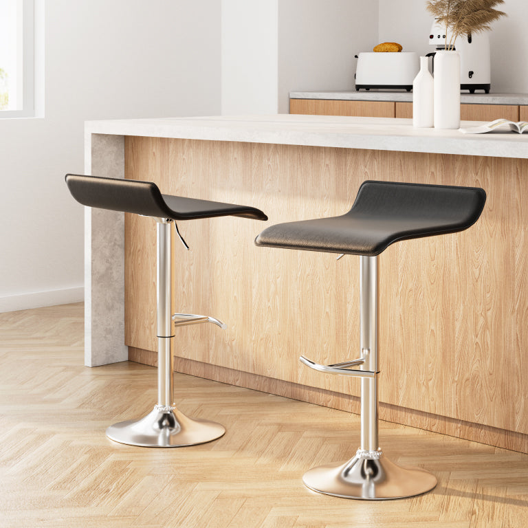 Sena 2x Bar Stools Adjustable Gas Lift Chairs Black