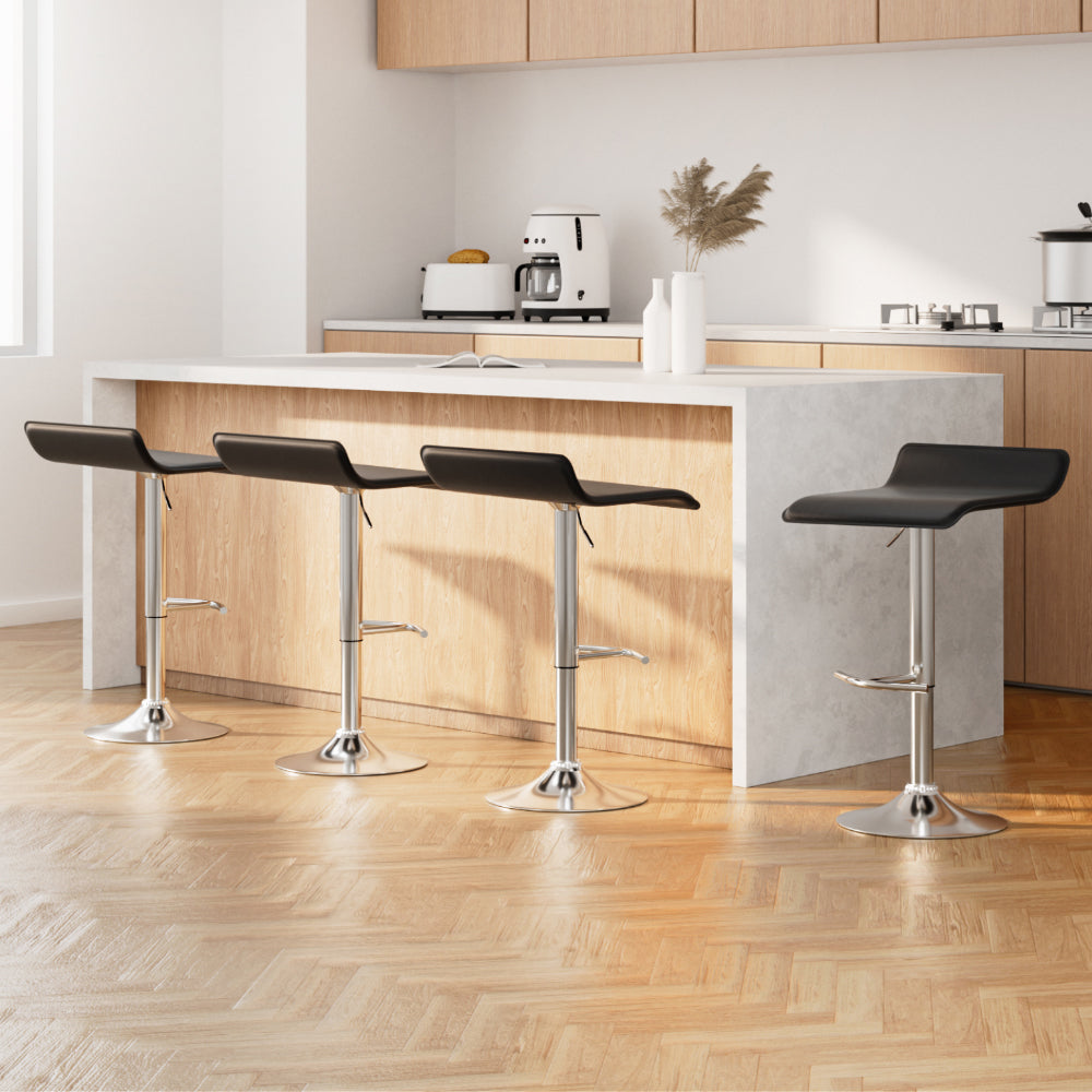 Sena 4x Bar Stools Adjustable Gas Lift PU Leather Black