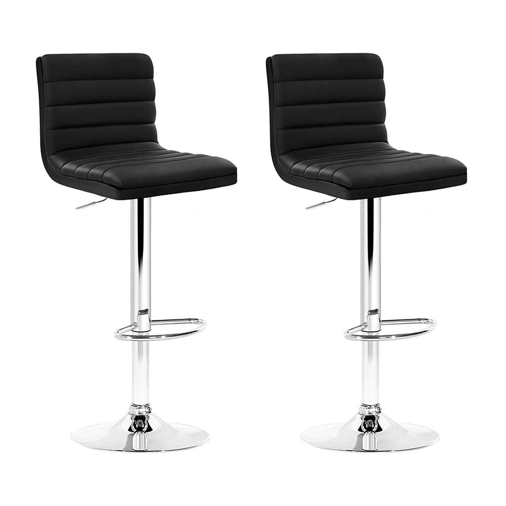 Artiss 2x Padded Leather Gas Lift Bar Stools Black