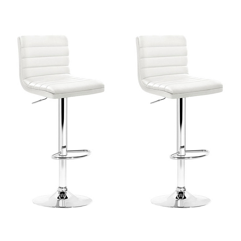 Artiss 2 Pack Padded Leather Bar Stools Gas Lift White