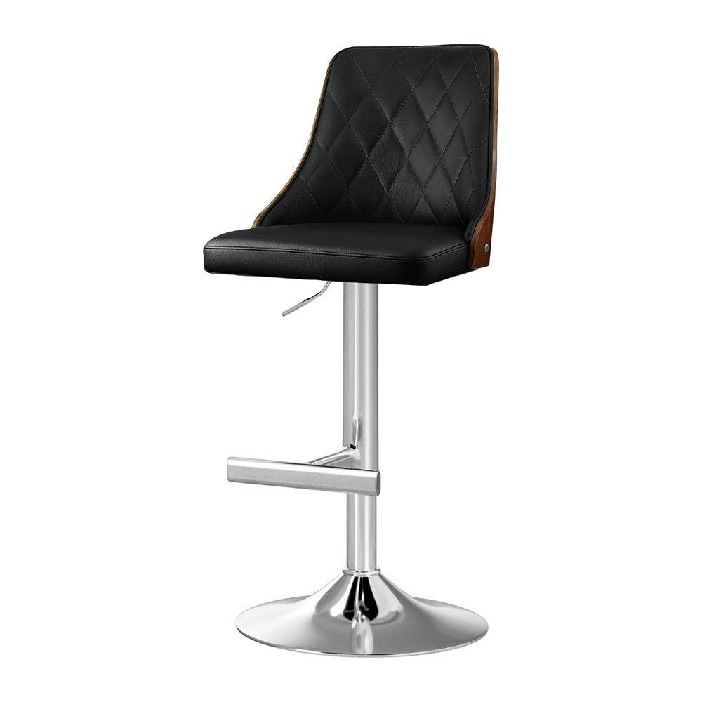 Artiss Bentwood Swivel Bar Stool Adjustable Leather Black