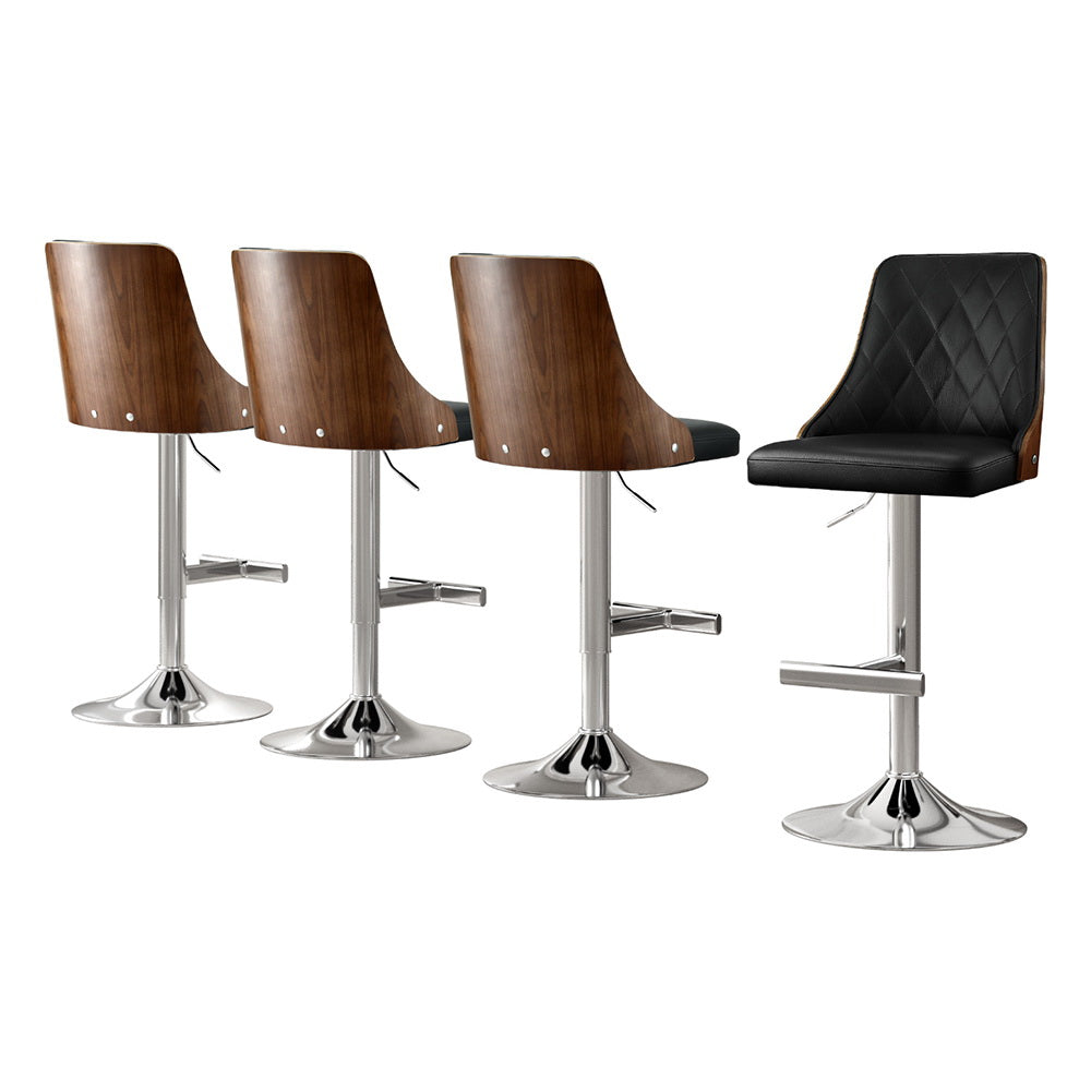 Artiss Set of 4 Black Leather Bar Stools Adjustable Height Swivel