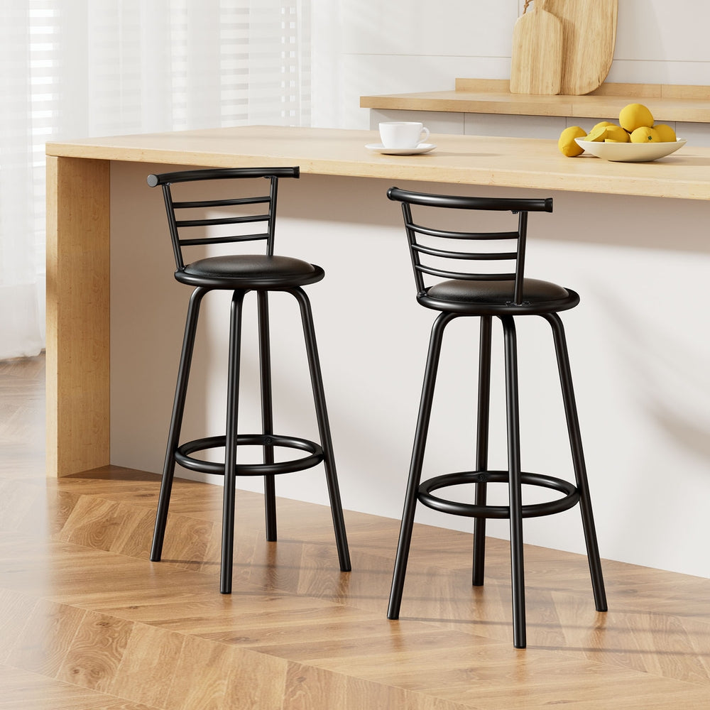 Artiss Swivel Bar Stools Leather Padded Black Set of 2