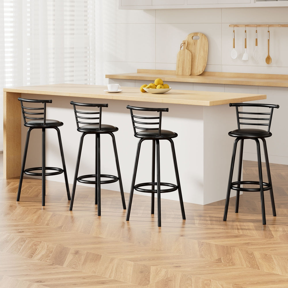 Artiss 4 Piece Swivel Bar Stool Set Black PU Leather