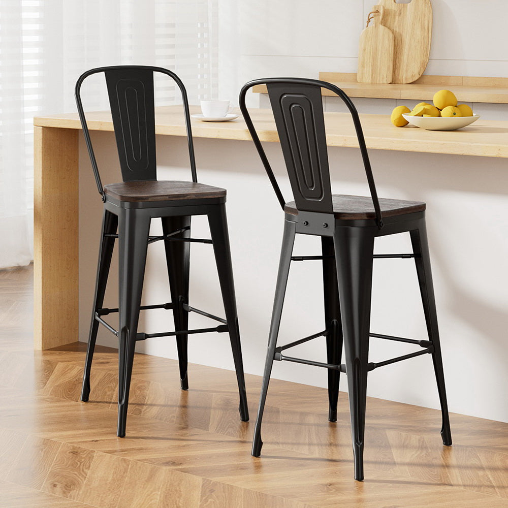 Artiss Set of 2 Metal Bar Stools with Wooden Seat
