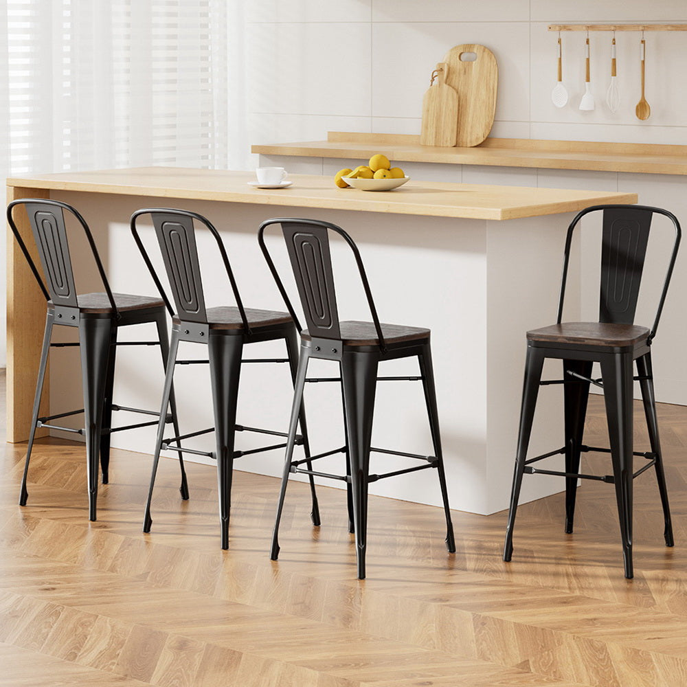 Artiss Set of 4 Metal Bar Stools Wooden Seat Retro Counter Stool