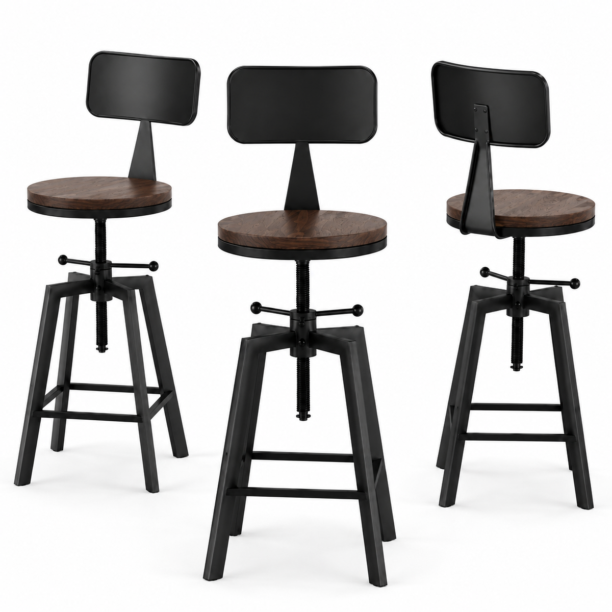 Artiss 3x Swivel Industrial Bar Stools 63-79cm Adjustable Height