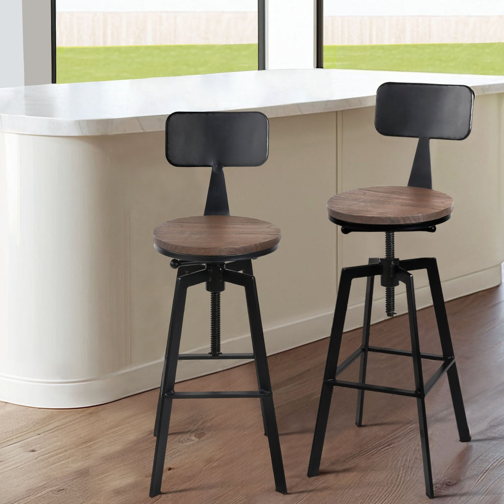 Angus Adjustable Bar Stools Set of 4 Wood Seat Black Frame