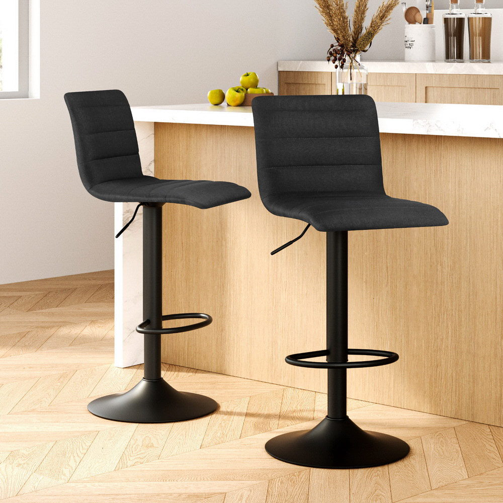 Artiss 2x Bar Stools Gas Lift Black Linen Fabric