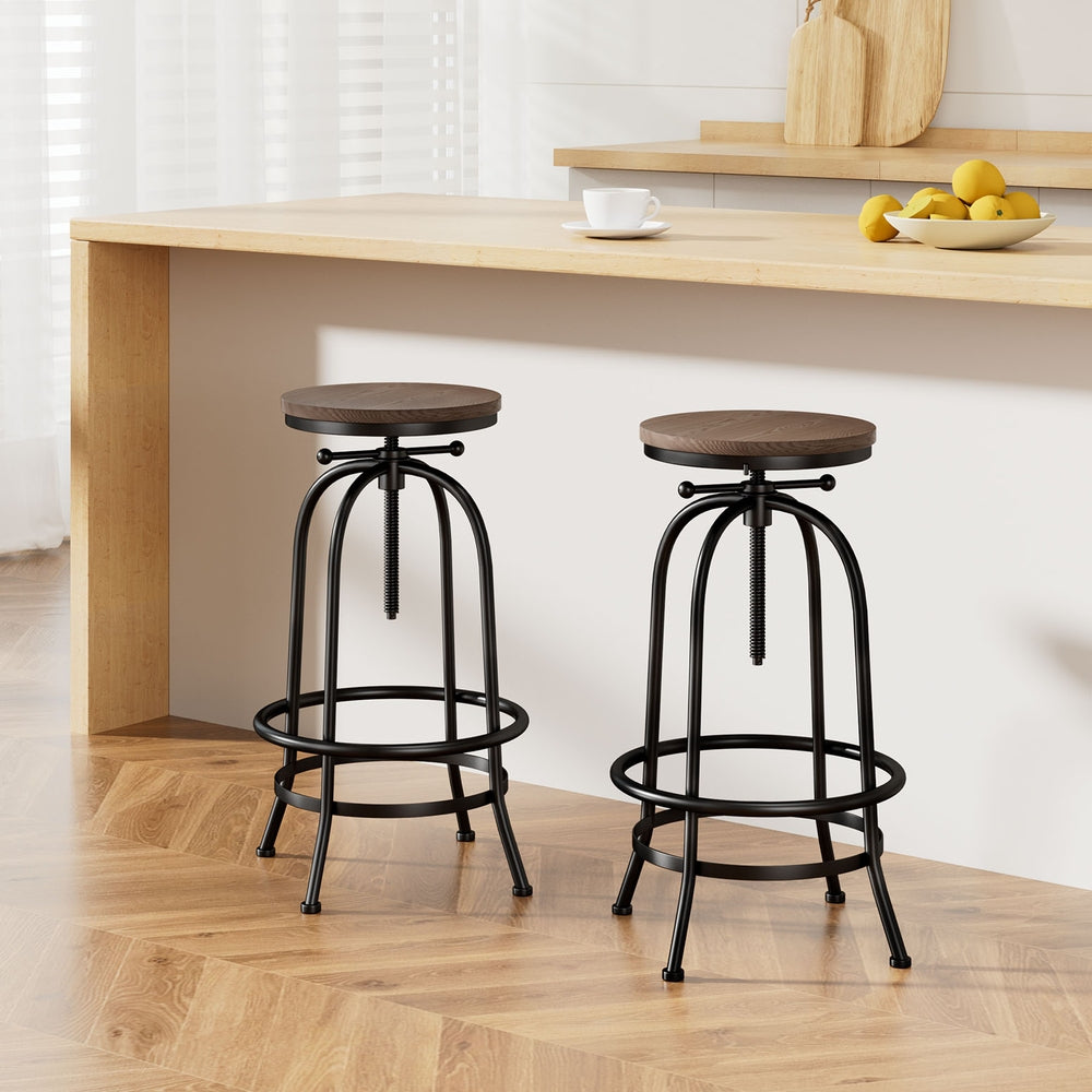 Artiss Adjustable Bar Stools 2-Pack Wood Seat Black Frame