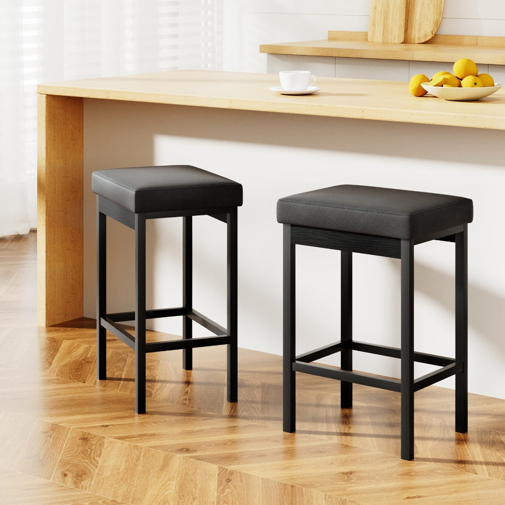Artiss Metal Bar Stools Set of 2 PU Seat Dining Counter Chairs
