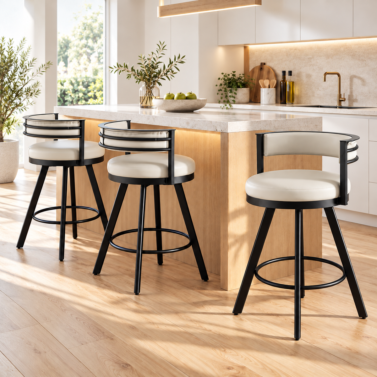 Artiss Swivel Bar Stools Set of 3 Beige PU Leather