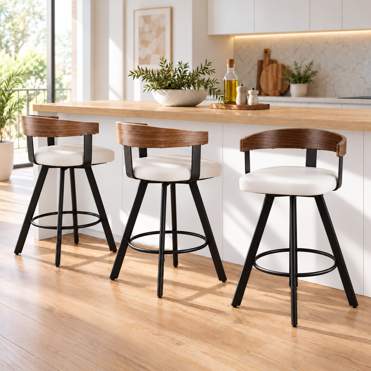 Artiss Bar Stools Set of 3 Swivel Counter Height White