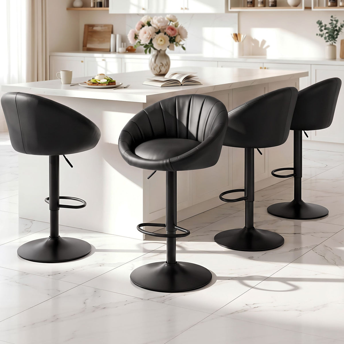Artiss Bar Stool Set of 4 Gas Lift Swivel Black PU Leather