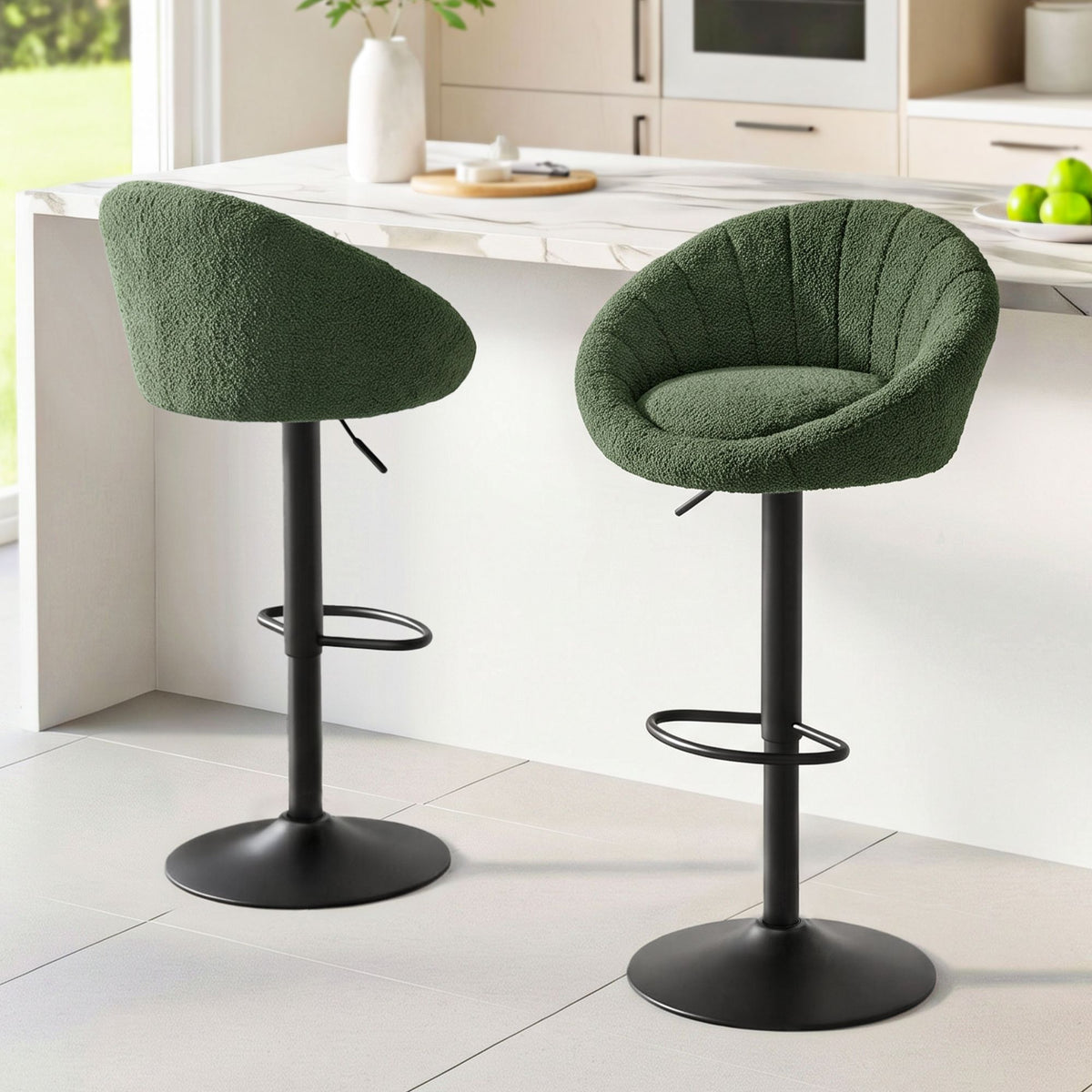 Artiss Set of 2 Swivel Bar Stools Gas Lift Shell Back Boucle Green