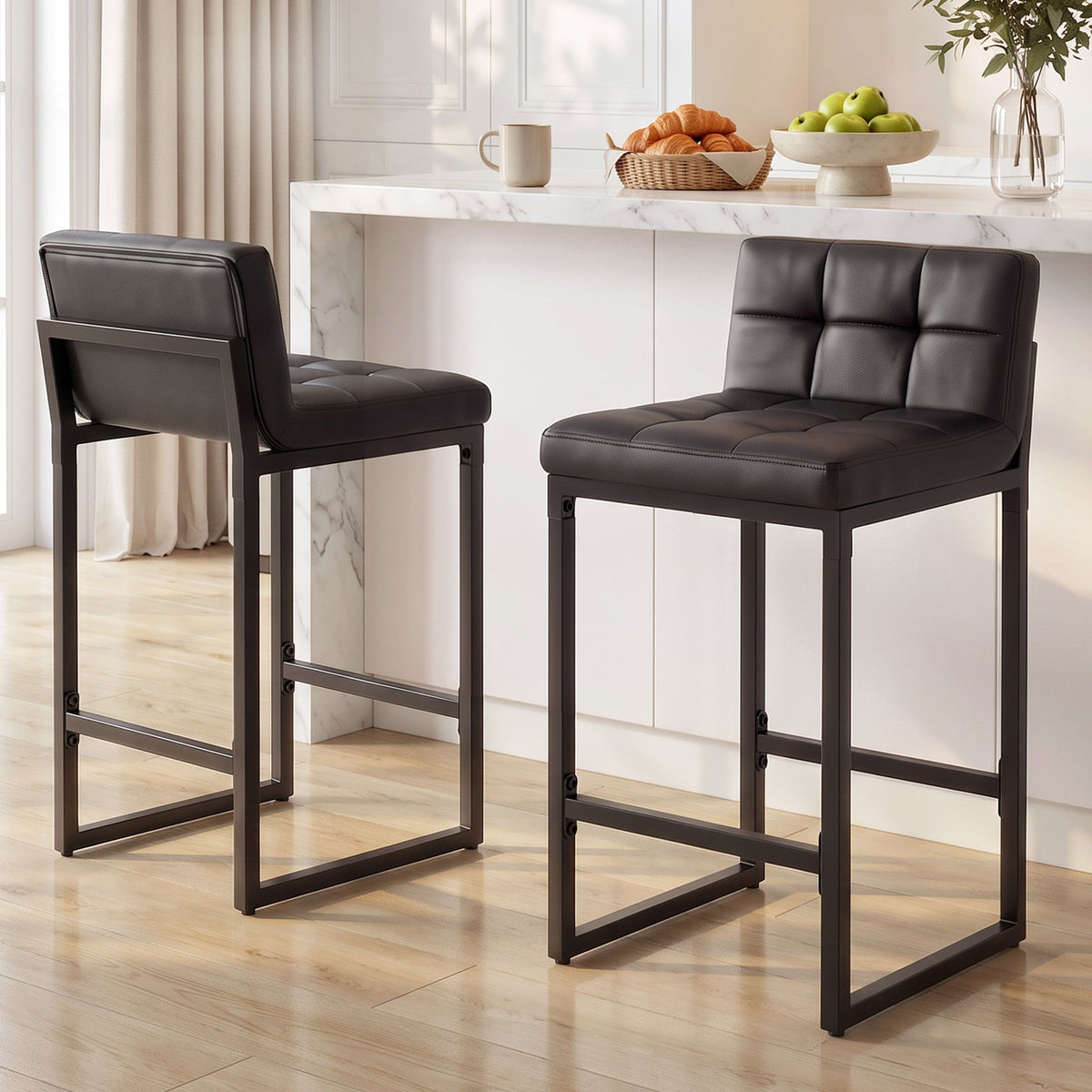 Artiss Bar Stools Set of 2 PU Leather 65cm Seat Height Black