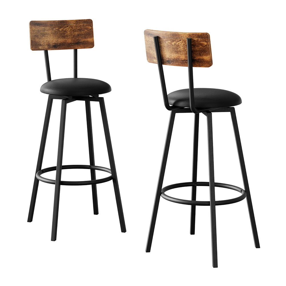 Artiss Industrial Bar Stools Set of 2 Upholstered Steel Frame Black
