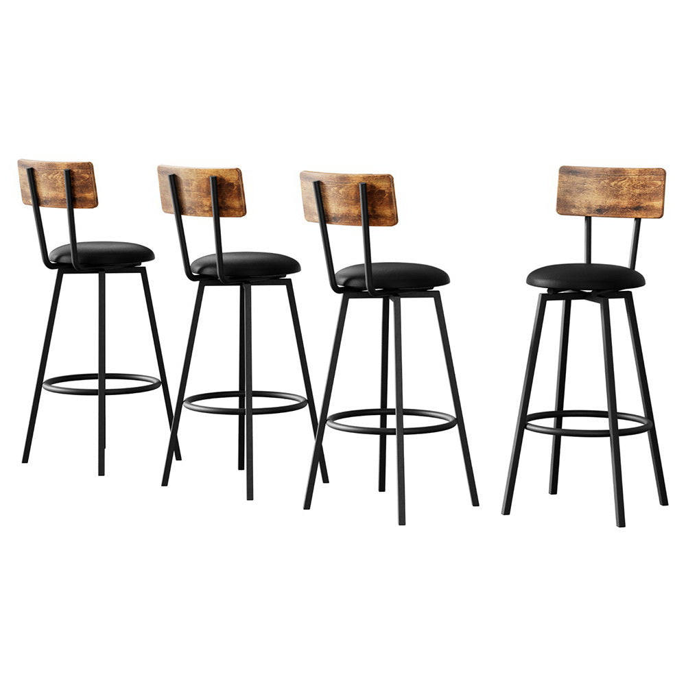 Industrial 4-Pack Bar Stools Upholstered Counter Chairs Steel Frame Black