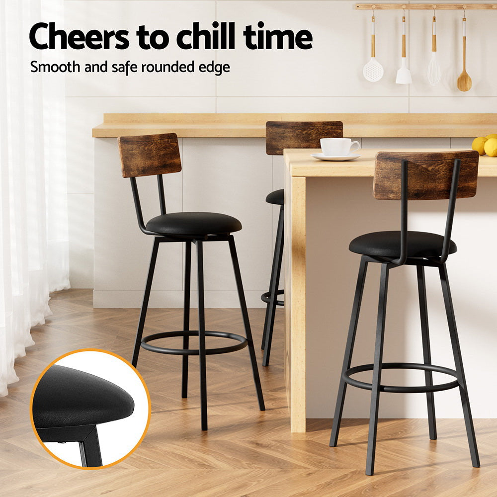 Industrial 4-Pack Bar Stools Upholstered Counter Chairs Steel Frame Black