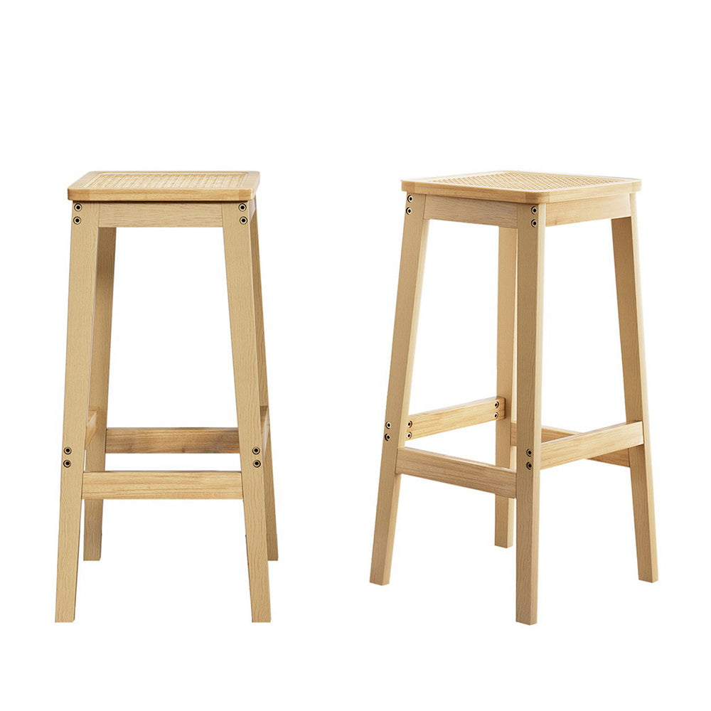 Artiss 2x Rubber Wood Bar Stools Rattan Seat Kitchen Counter Chairs