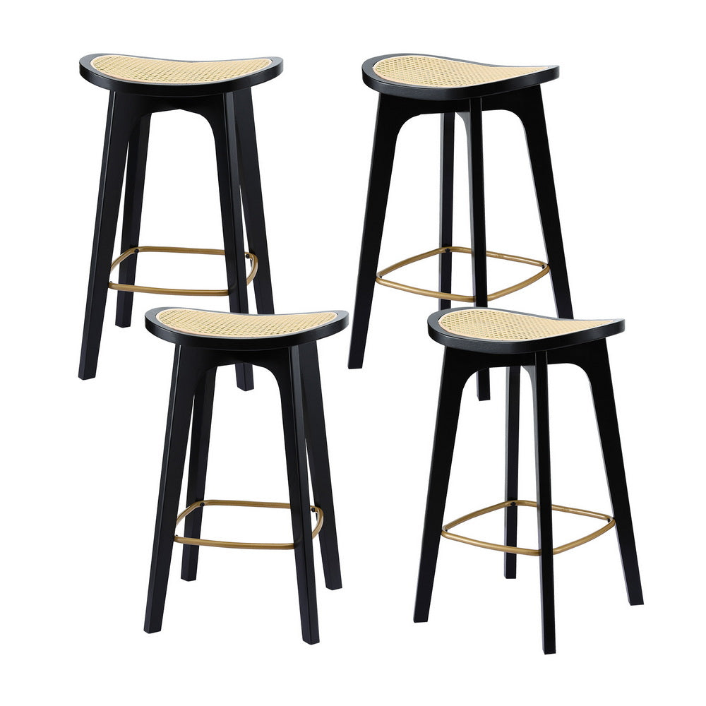 Artiss 4x Bar Stools Rattan Bamboo Saddle Black