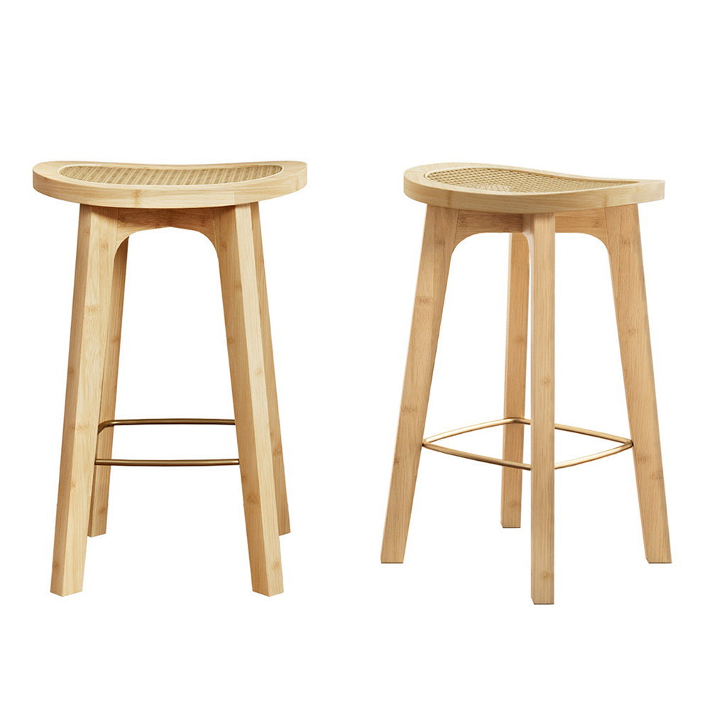 Artiss 2x Bamboo Rattan Bar Stools 67cm Seat Height