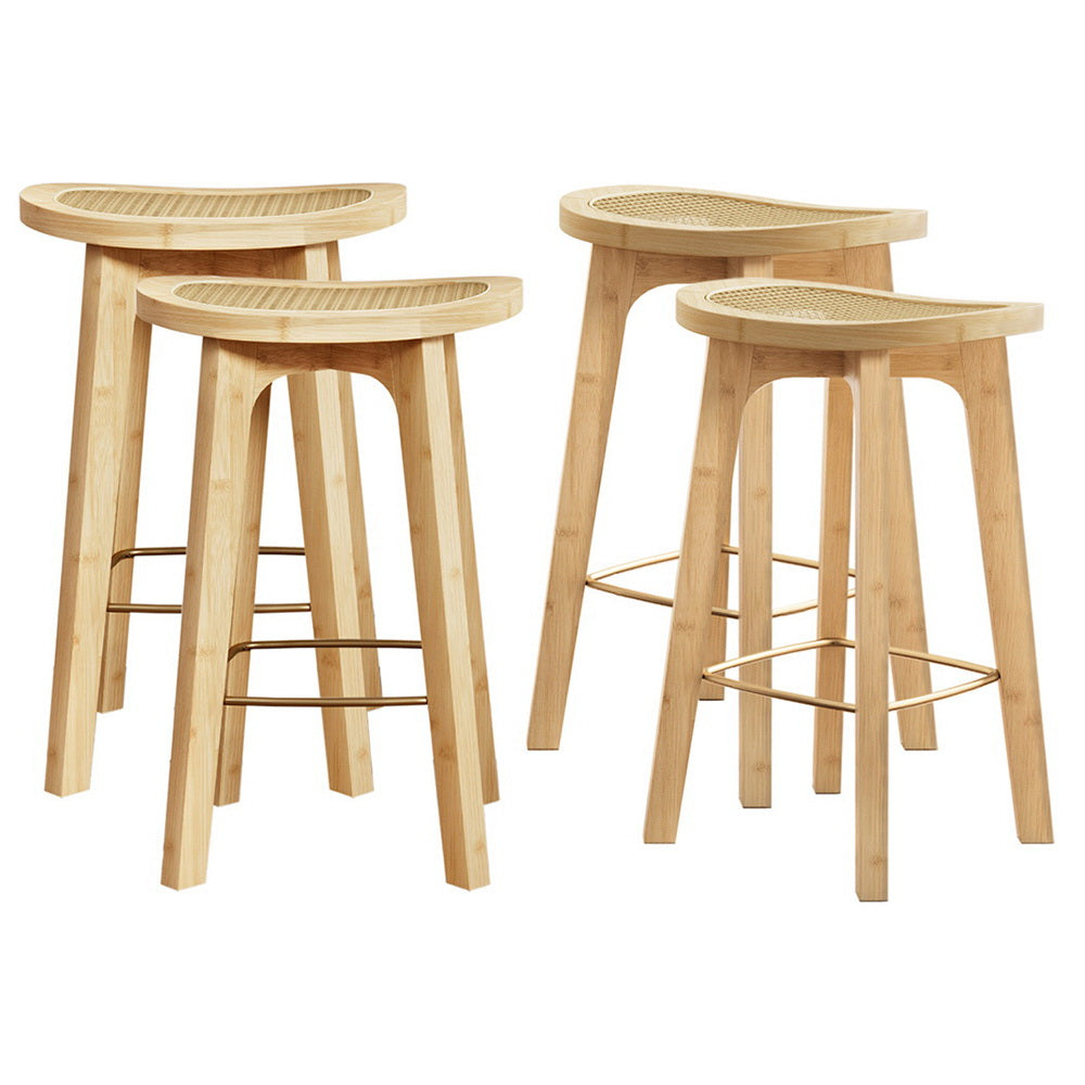 Artiss Bamboo Rattan Bar Stools Set of 4 Counter Chairs