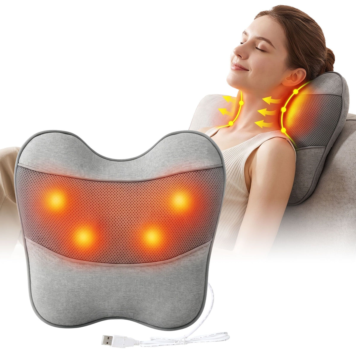 Livemor USB Back Massager Cushion with Heat, Grey