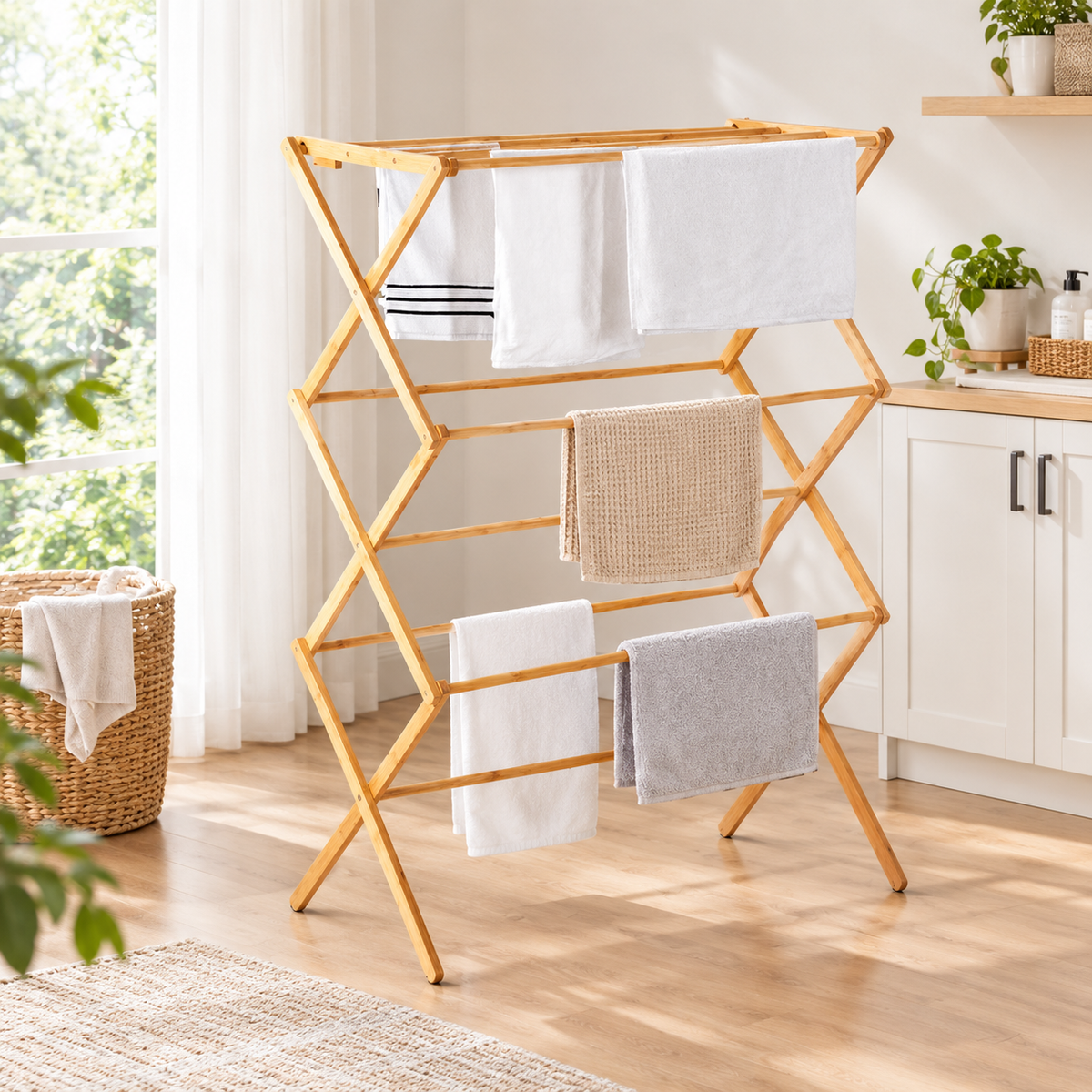 Artiss Foldable Bamboo Clothes Airer Coat Rack Dryer