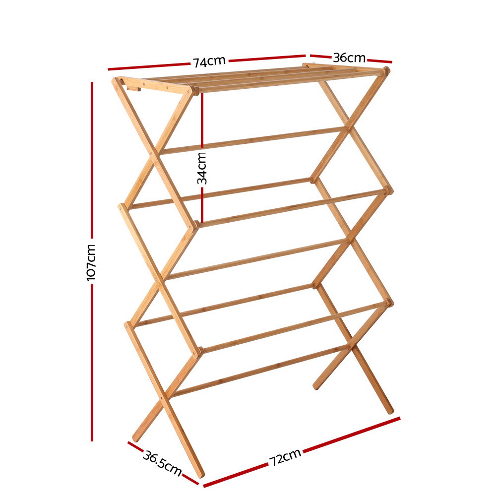 Bamboo Foldable Clothes Airer Coat Rack Natural