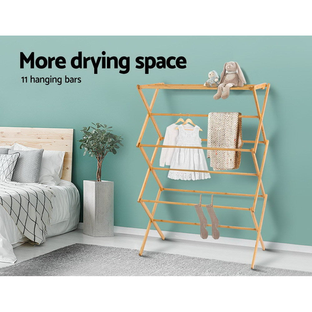 Bamboo Foldable Clothes Airer Coat Rack Natural