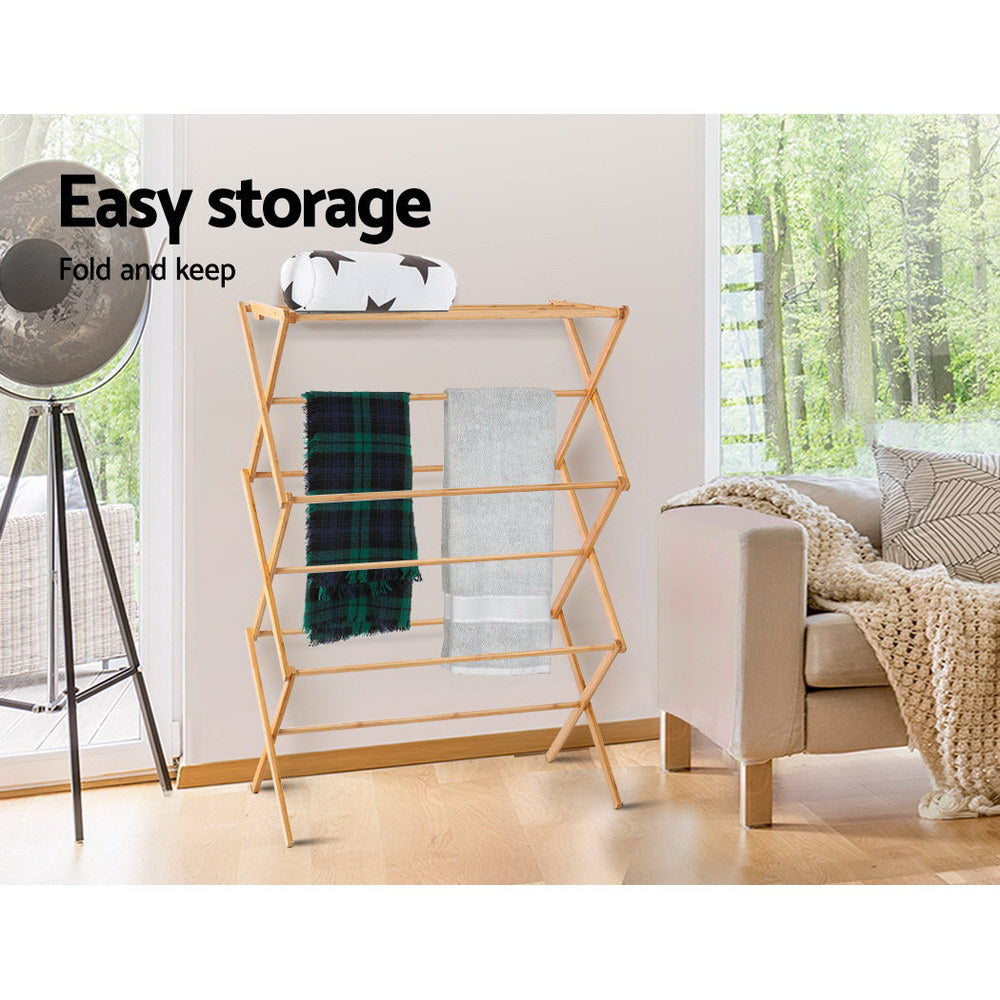 Bamboo Foldable Clothes Airer Coat Rack Natural