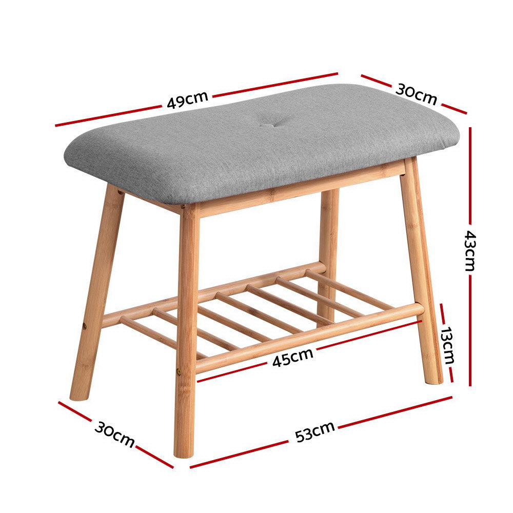 Artiss Shoe Rack Bench Bamboo Fabric Seat Natural