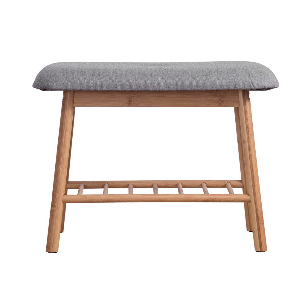 Artiss Shoe Rack Bench Bamboo Fabric Seat Natural