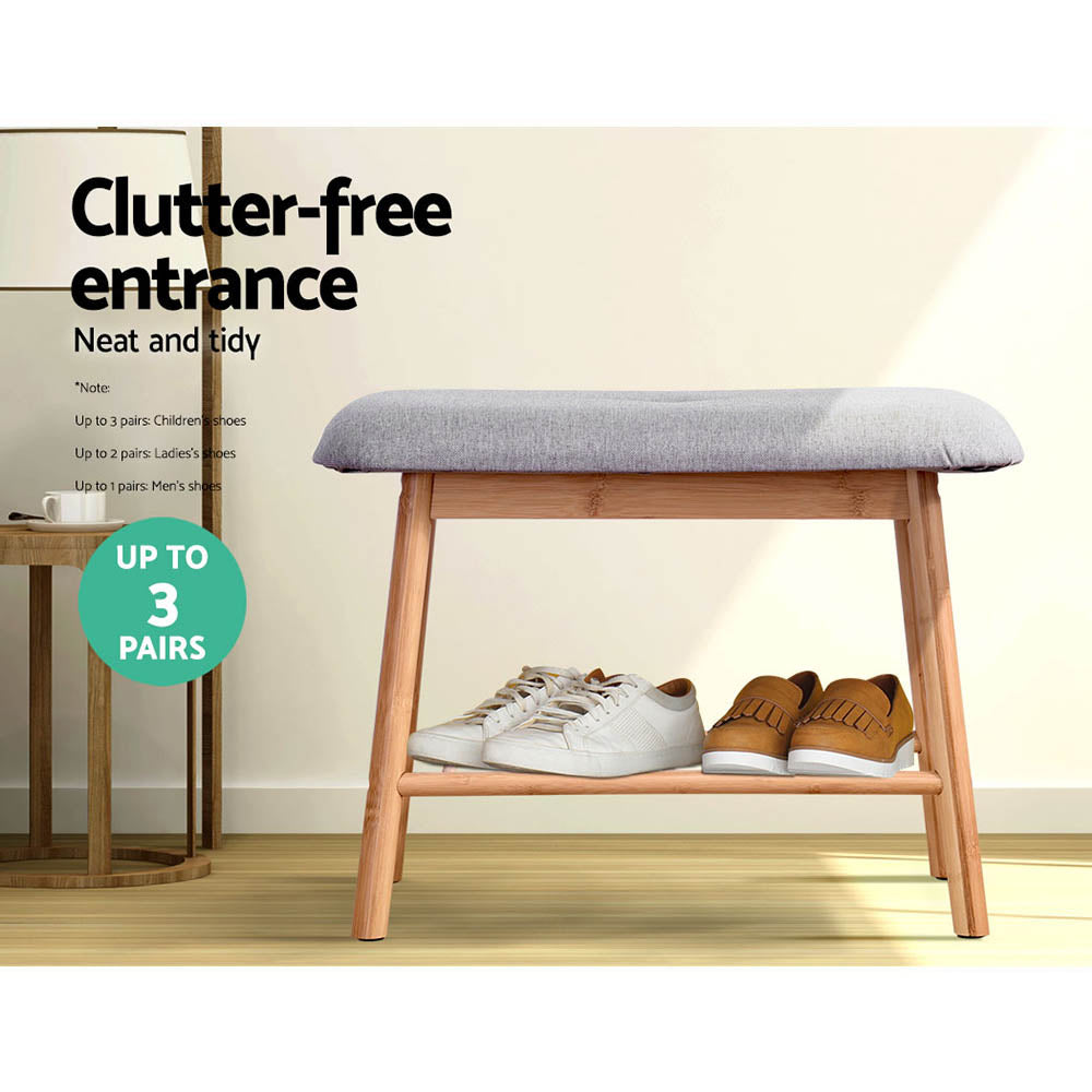Artiss Shoe Rack Bench Bamboo Fabric Seat Natural