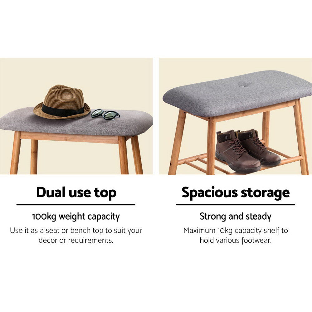 Artiss Shoe Rack Bench Bamboo Fabric Seat Natural