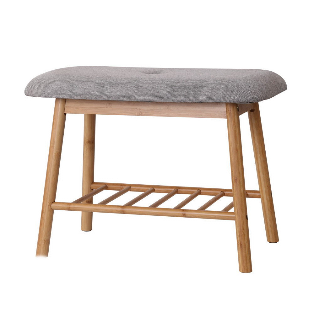Artiss Shoe Rack Bench Bamboo Fabric Seat Natural