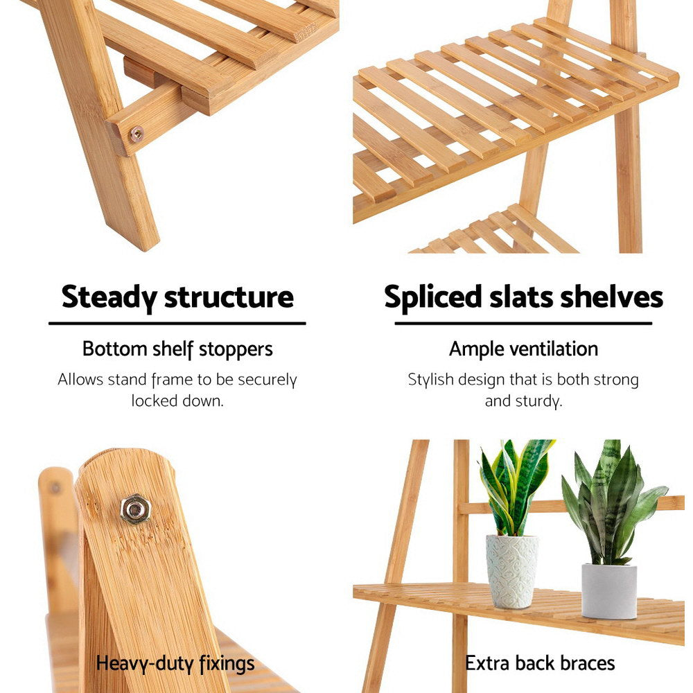 Artiss 4-Tier Bamboo Plant Stand Natural