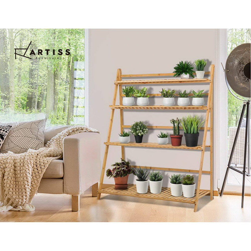 Artiss 4-Tier Bamboo Plant Stand Natural
